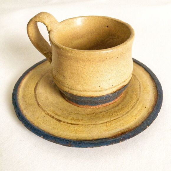 Hand Thrown Artisan Pottery Coffee Cup & Saucer - Picture 2 of 8
